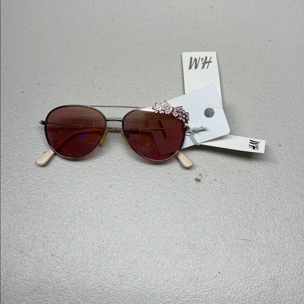 H&M Silver Aviator Sunglasses with Pink Floral Detail
